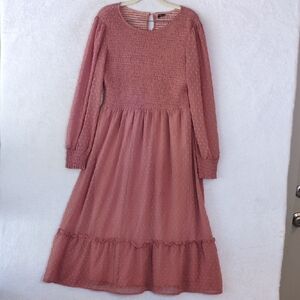 Zattcas Women's Pink‎ Textured Smocked Long Sleeve Dress Size L